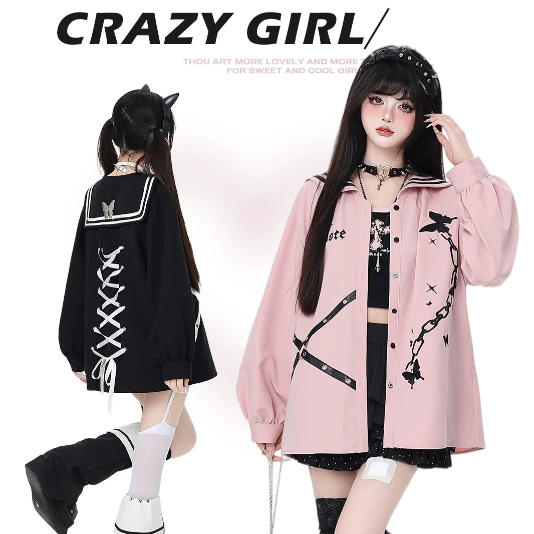 Two outfits worn by models on a white background.