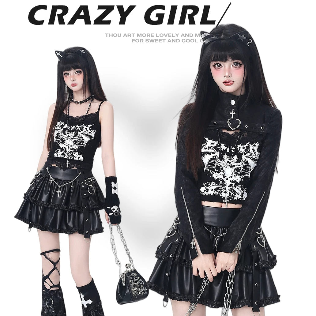 Two models wearing gothic-inspired outfits