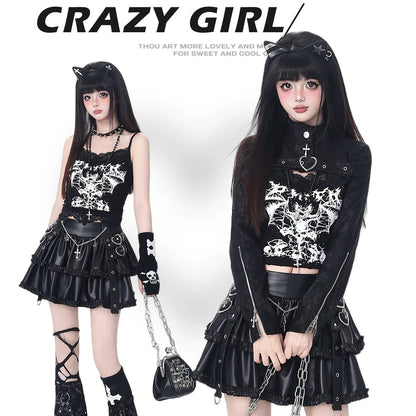 Two models wearing gothic-inspired outfits