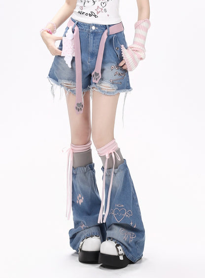 Crazy Girl First Gen Kitten Blue Black Gray Denim Shorts Leg Warmers