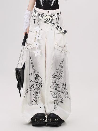 Crazy Girl Gothic Angels Eyes Black White Baggy Jeans