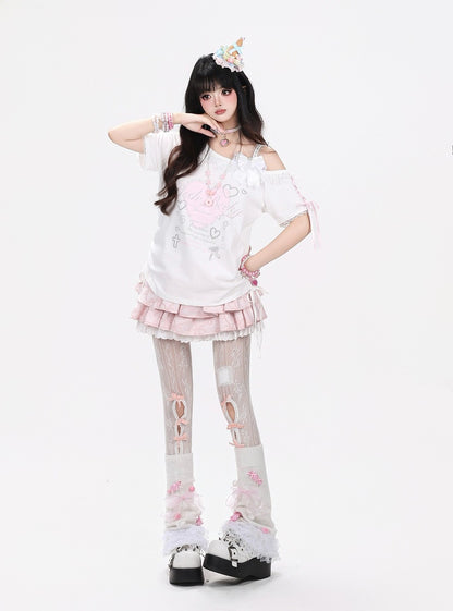 Crazy Girl Heart Push Black Pink Shirt Top