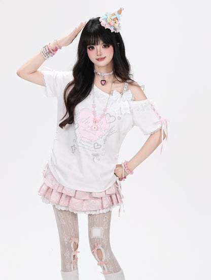 Crazy Girl Heart Push Black Pink Shirt Top