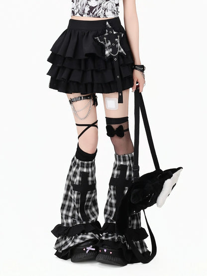 Crazy Girl Heartbeat Prologue Plaid Black Shirt Skirt Leg Warmers Three Piece Set