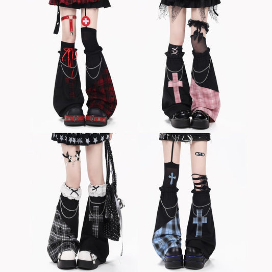 Crazy Girl Hot Girl Y2K Plaid Red Blue Pink White Black Purple Leg Warmers