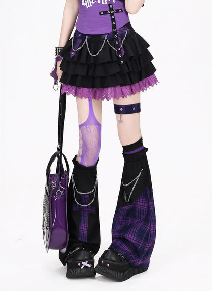 Crazy Girl Hot Girl Y2K Plaid Red Blue Pink White Black Purple Leg Warmers