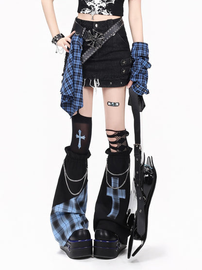 Crazy Girl Hot Girl Y2K Plaid Red Blue Pink White Black Purple Leg Warmers