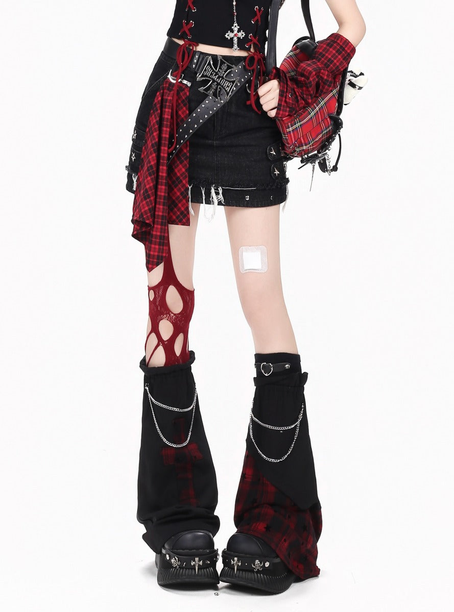 Crazy Girl Hot Girl Y2K Plaid Red Blue Pink White Black Purple Leg Warmers