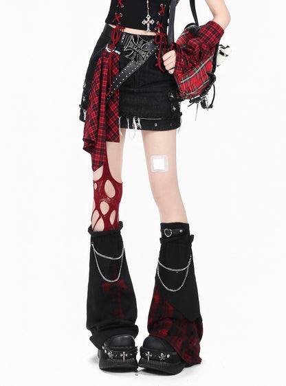 Crazy Girl Hot Girl Y2K Plaid Red Blue Pink White Black Purple Leg Warmers
