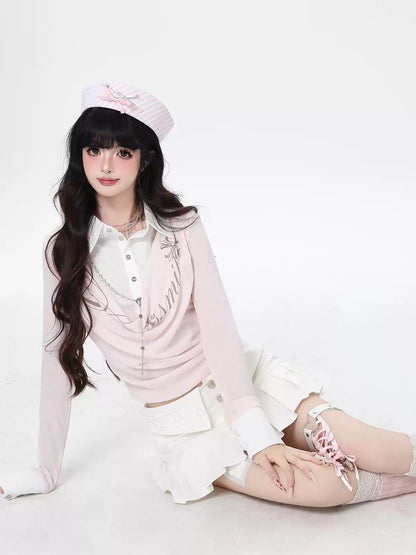 Person wearing a pink outfit with a white hat on a white background