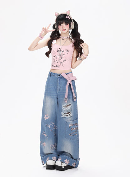 Crazy Girl Purring Paws Plaid Red Blue Black Jeans