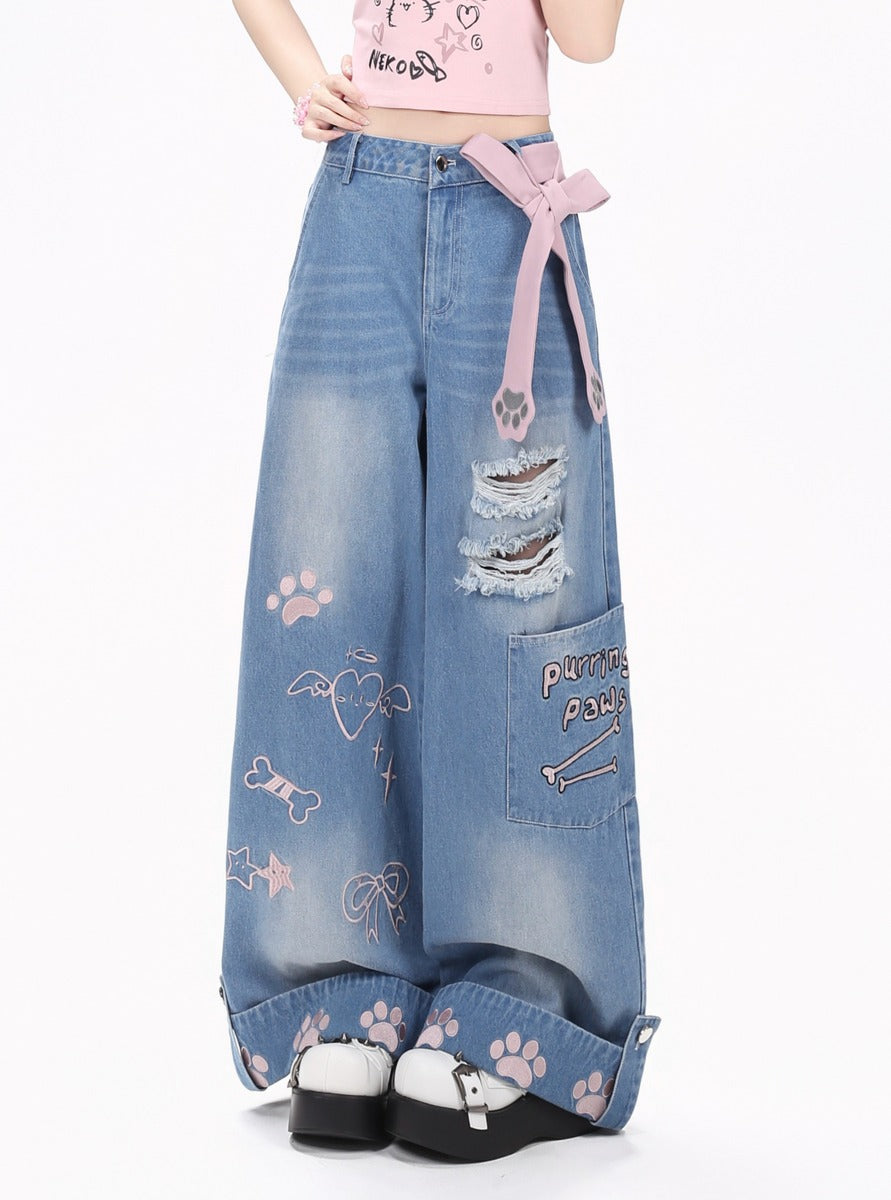 Crazy Girl Purring Paws Plaid Red Blue Black Jeans