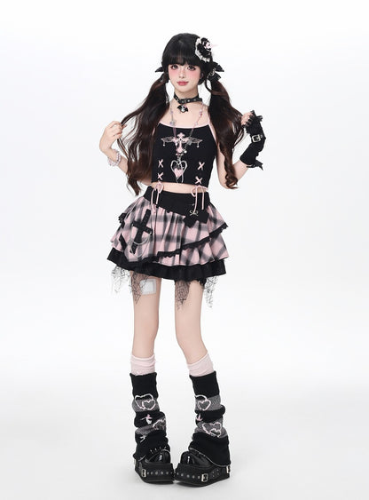 Crazy Girl Scottish Plaid Love Pink Blue Skirt