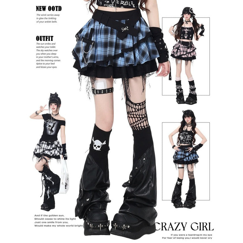 Crazy Girl Scottish Plaid Love Pink Blue Skirt