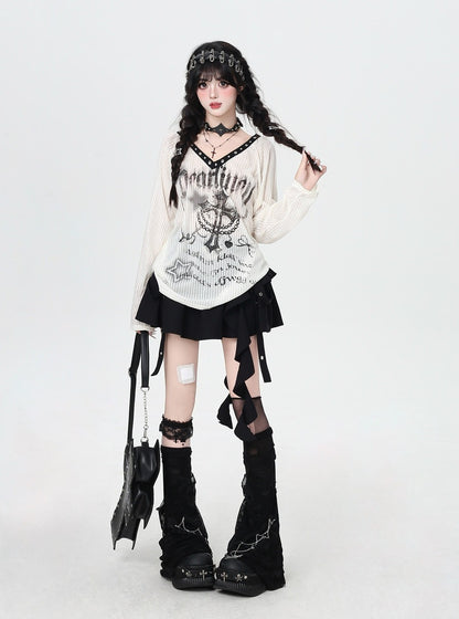 Crazy Girl Shibuya Cross Black Cream Shirt Top