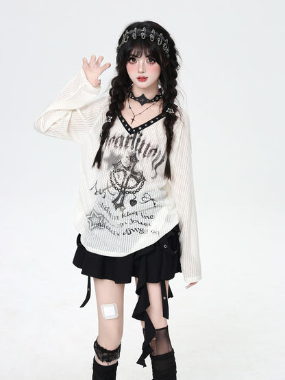 Crazy Girl Shibuya Cross Black Cream Shirt Top