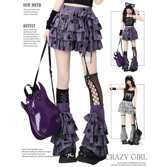 Crazy Girl Shibuya Filter Star Purple Skirt Leg Warmers