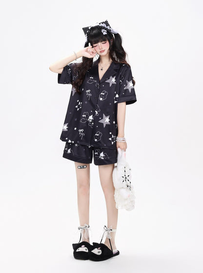 Crazy Girl Sleepy Rabbit Short Ver Black White Pajamas Top Shorts