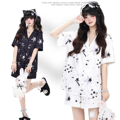 Crazy Girl Sleepy Rabbit Short Ver Black White Pajamas Top Shorts