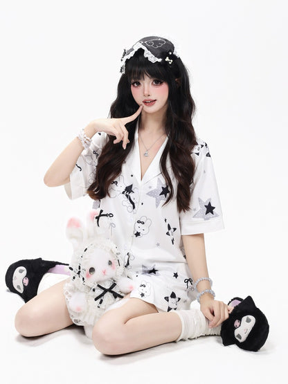 Crazy Girl Sleepy Rabbit Short Ver Black White Pajamas Top Shorts