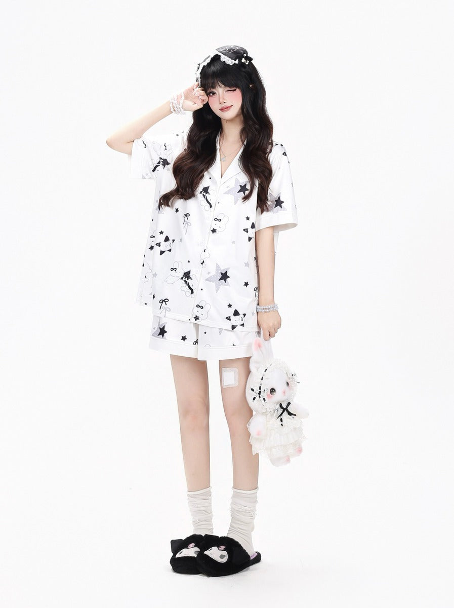 Crazy Girl Sleepy Rabbit Short Ver Black White Pajamas Top Shorts