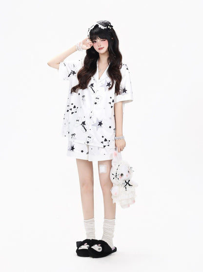 Crazy Girl Sleepy Rabbit Short Ver Black White Pajamas Top Shorts