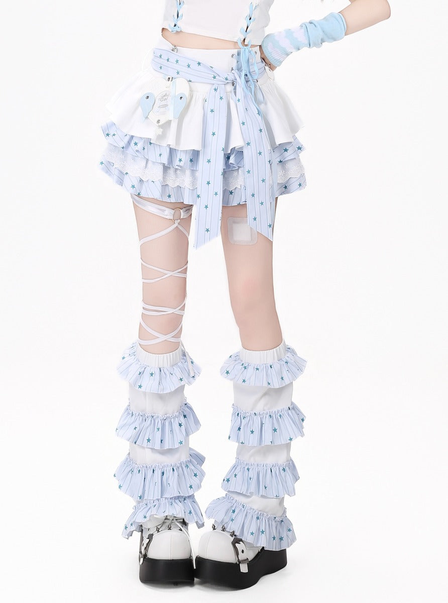 Crazy Girl Wishing Star Girl Pink Blue White Black Skirt Leg Warmers
