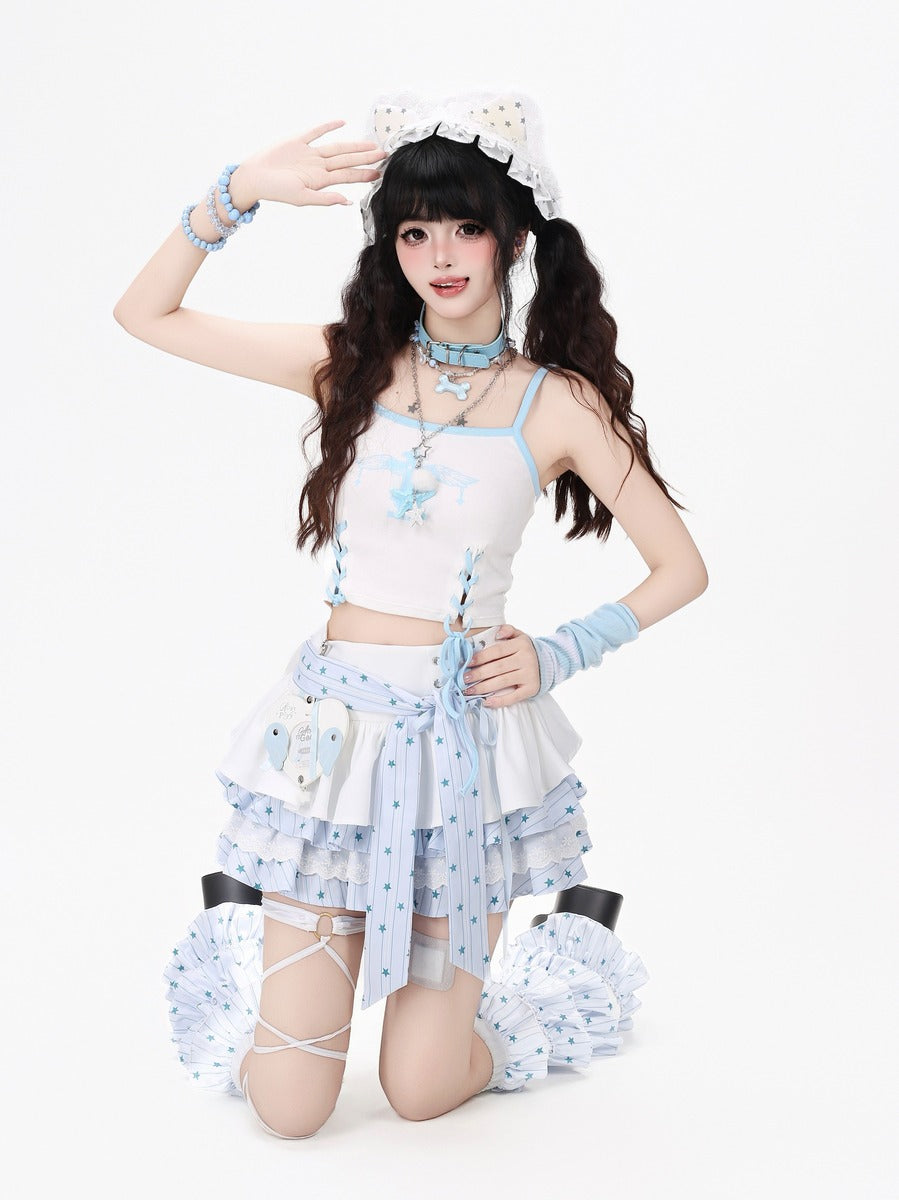 Crazy Girl Wishing Star Girl Pink Blue White Black Skirt Leg Warmers