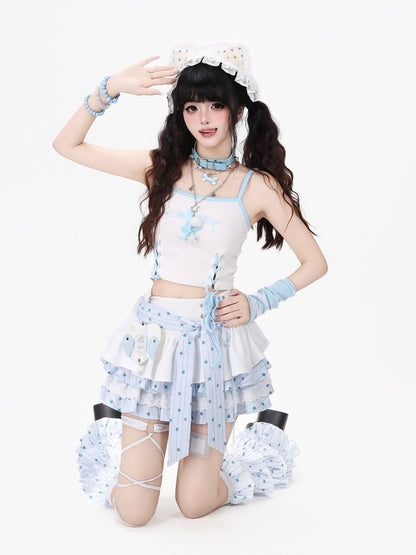 Crazy Girl Wishing Star Girl Pink Blue White Black Skirt Leg Warmers