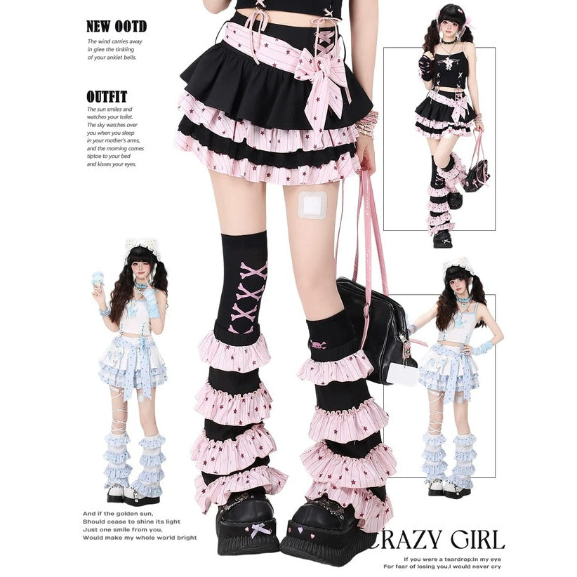 Crazy Girl Wishing Star Girl Pink Blue White Black Skirt Leg Warmers
