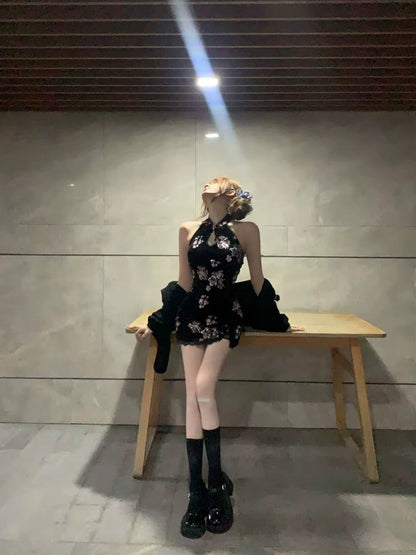 Creamy Cute Warlord Lady Black Cheongsam Dress