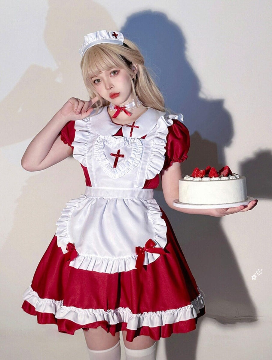 Cute Cross Nurse Maid Cosplay Black Blue Pink Red Dress Set – Sugarplum Store Cute Cross Nurse Maid Cosplay Black Blue Pink Red Dress Set – Sugarplum Store