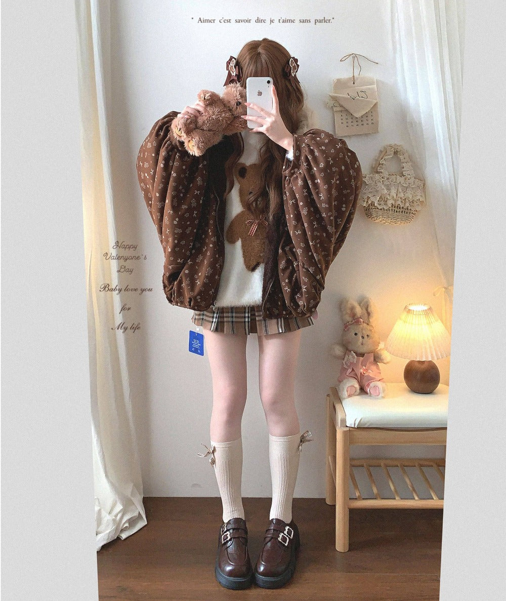 Dormir Doll Mori Girl Earth Tone Cream Gray Brown Hoodie Jacket