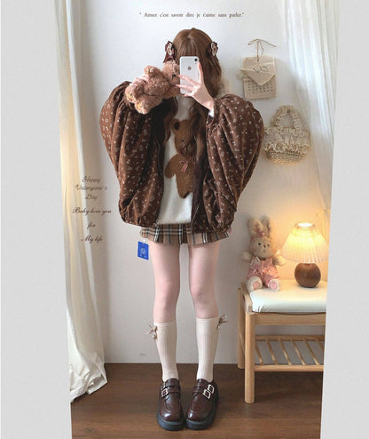 Dormir Doll Mori Girl Earth Tone Cream Gray Brown Hoodie Jacket