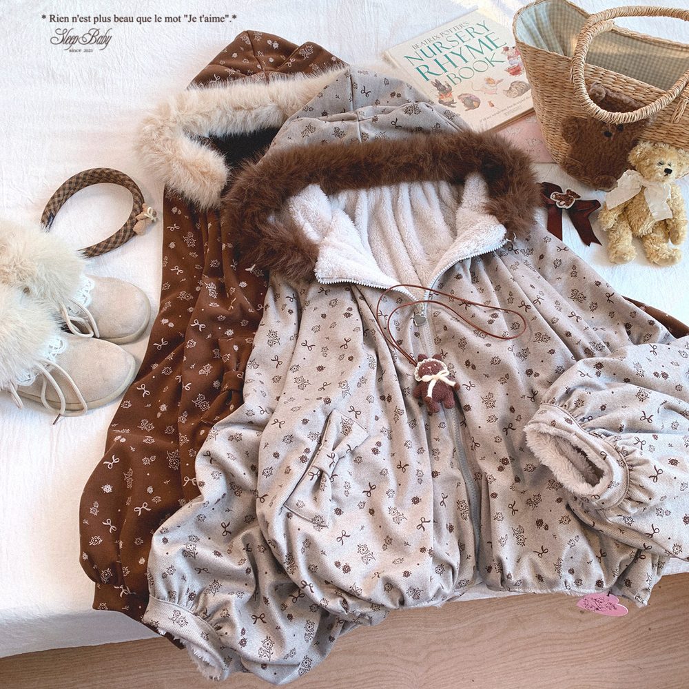 Dormir Doll Mori Girl Earth Tone Cream Gray Brown Hoodie Jacket