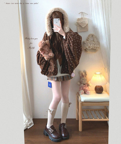 Dormir Doll Mori Girl Earth Tone Cream Gray Brown Hoodie Jacket