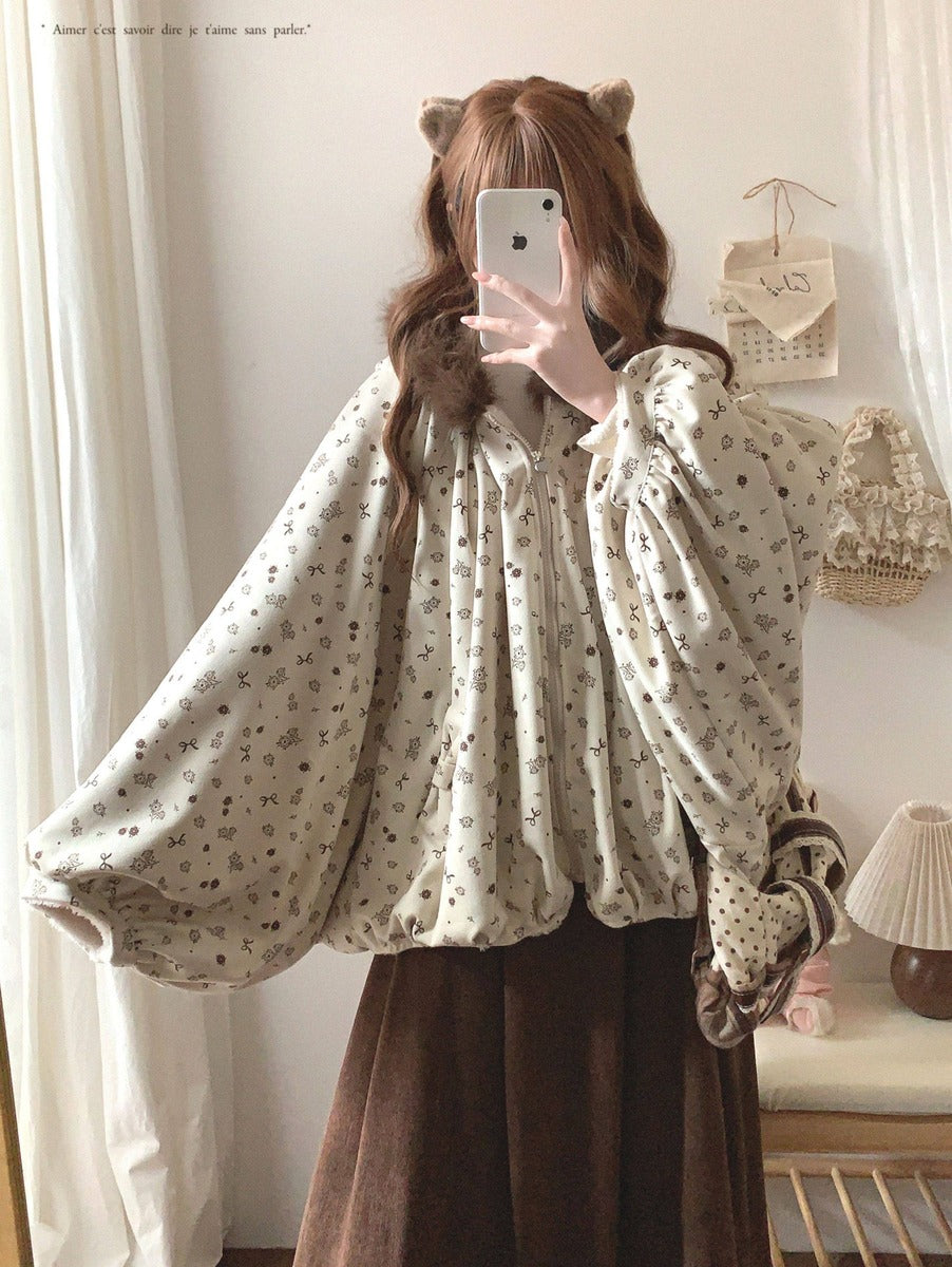 Dormir Doll Mori Girl Earth Tone Cream Gray Brown Hoodie Jacket