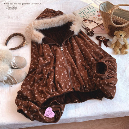 Dormir Doll Mori Girl Earth Tone Cream Gray Brown Hoodie Jacket