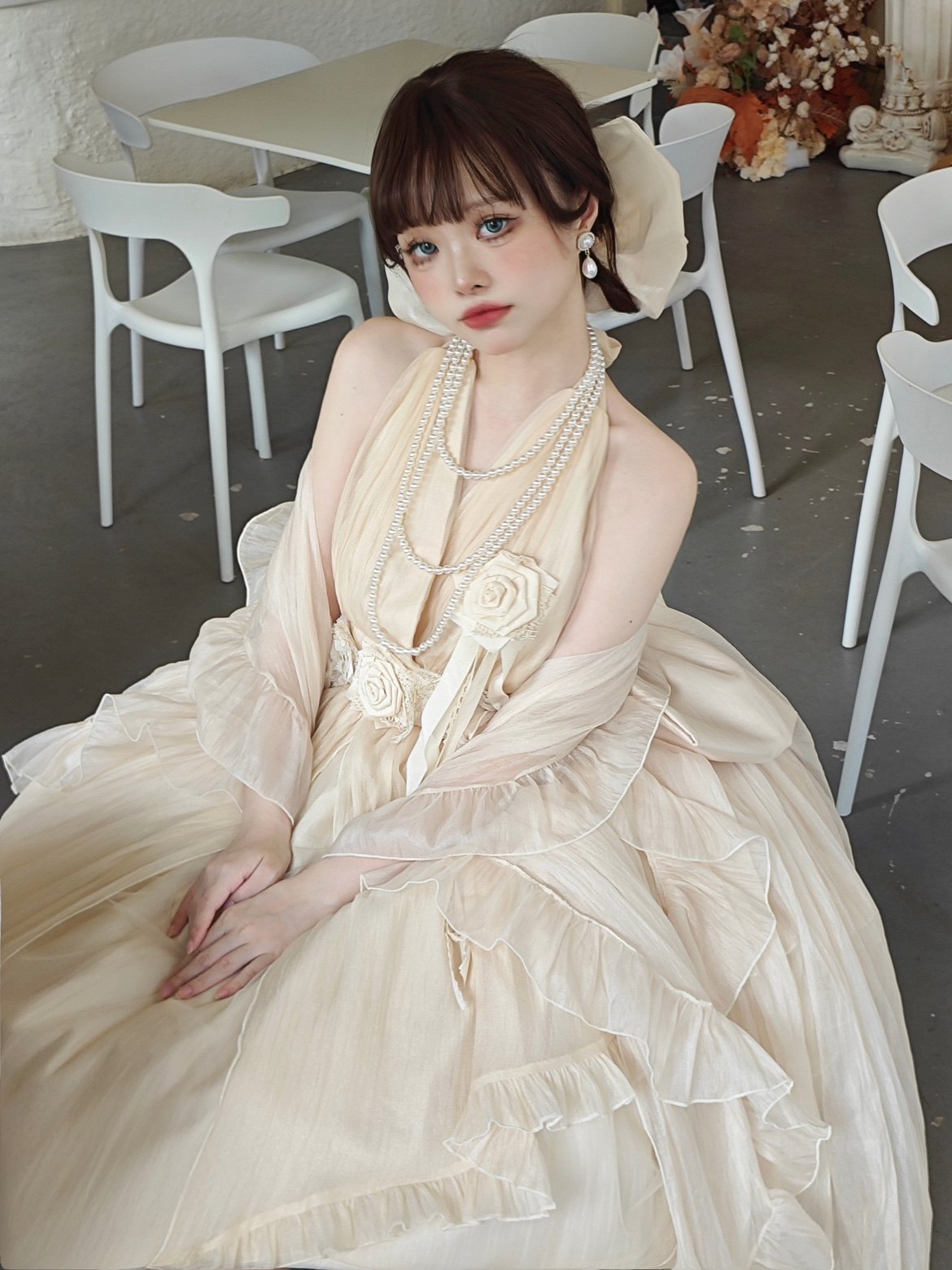 white christmas dresses Cream & Pink Flowers Goddess Maxi Dress – Gypsy Sun main image 0