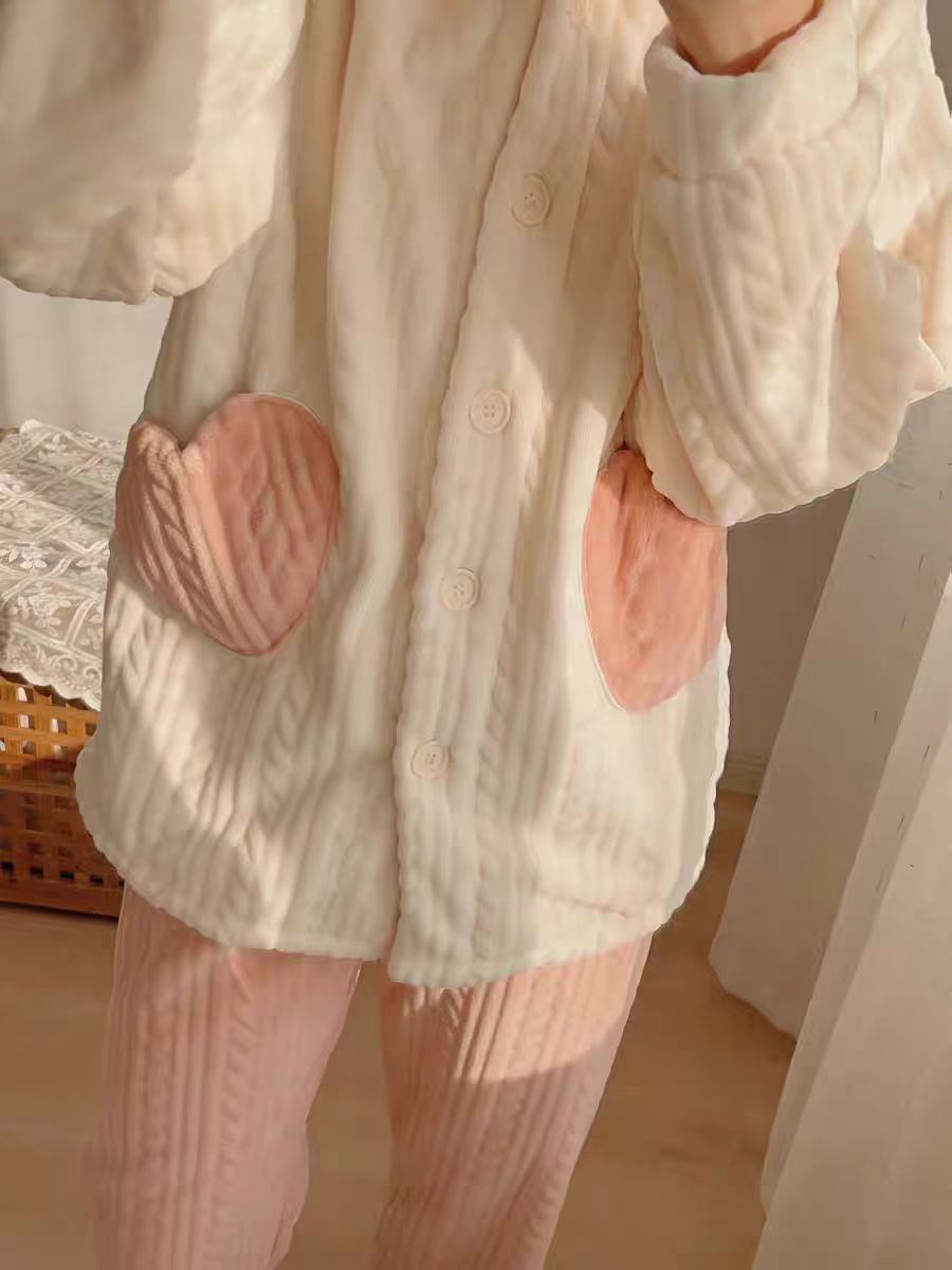 Rabbit Ears White Pink Winter Top & Pants Pajamas Sleepwear Set - Sugarplum Store