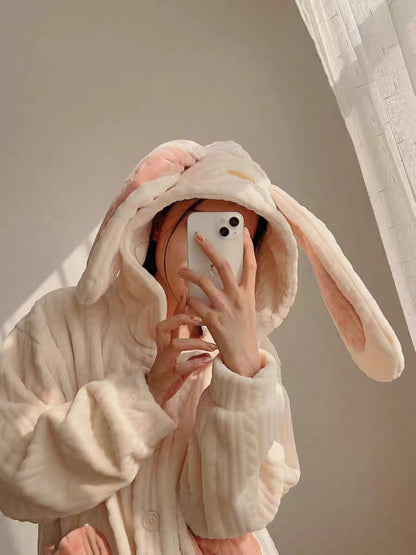 Rabbit Ears White Pink Winter Top & Pants Pajamas Sleepwear Set - Sugarplum Store