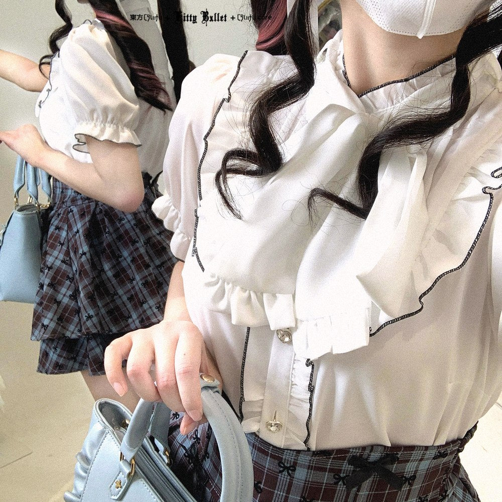 Kitten Bullet Bow Bandage Blouse Top