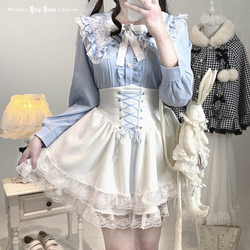 Kitten Bullet Jirai Kei Secret World Ruffle Black White Skirt