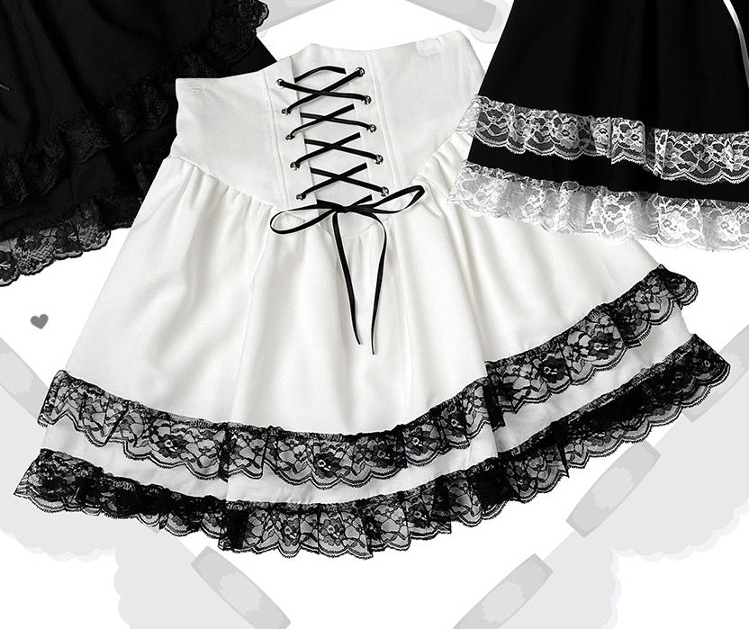 Kitten Bullet Jirai Kei Secret World Ruffle Black White Skirt