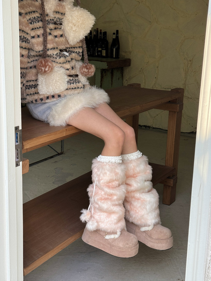 Little Winter Fawn Deer Pink Scarf Gloves Leg Warmers Three Piece Set