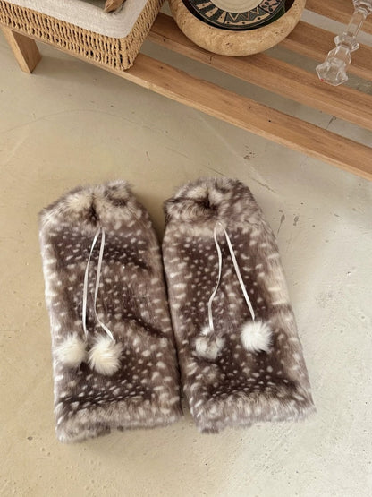 Little Winter Fawn Deer Pink Scarf Gloves Leg Warmers Three Piece Set