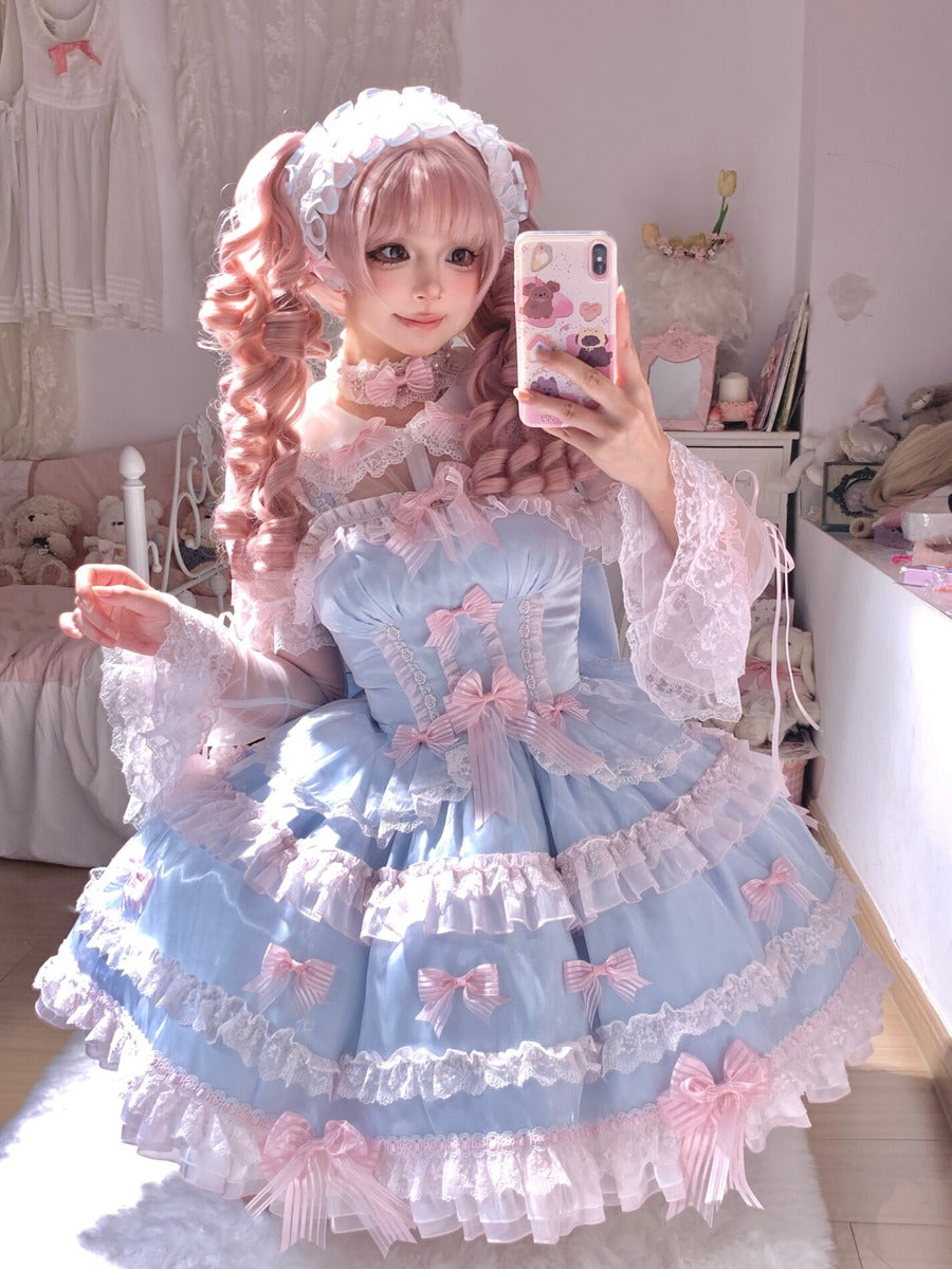 BUYEE公式アカウント11 LO360 lolita Lolicat Love Knot Yarn Pink Blue Green Purple Lolita Dress