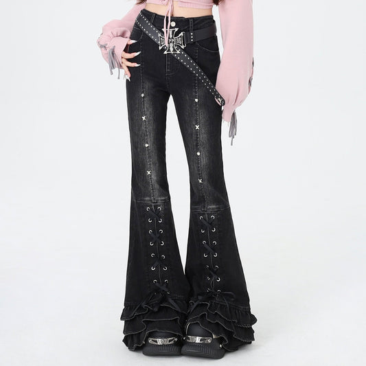Crazy Girl Back To 2000s Black Denim Flared Jeans - Sugarplum Store