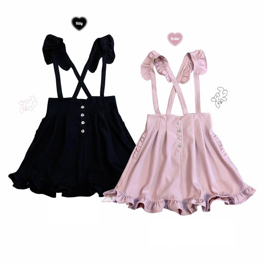 Kitten Bullet Jirai Kei Love Trap Black Pink Blue Suspender Skirt - Sugarplum Store