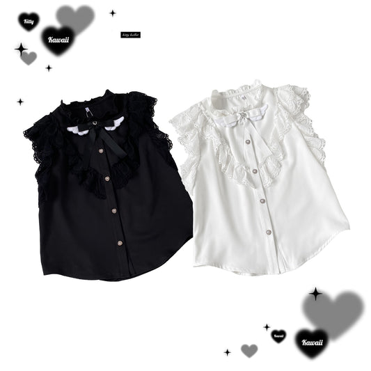 Kitten Bullet Jirai Kei Girls Fantasy Paradise White Black Shirt Blouse - Sugarplum Store